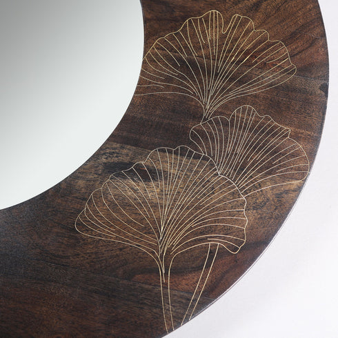 Dark Wood Wall Mirror with Brass Inlay